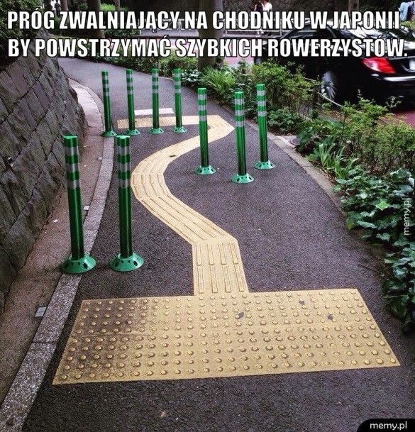 Próg zwalniający na chodniku w Japonii.