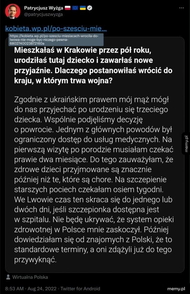 Wraca do kraju ogarniętego wojną m.in. przez służbę zdrowia do której... Polacy zdążyli już przywyknąć! Żaba już chyba ugotowana! xD