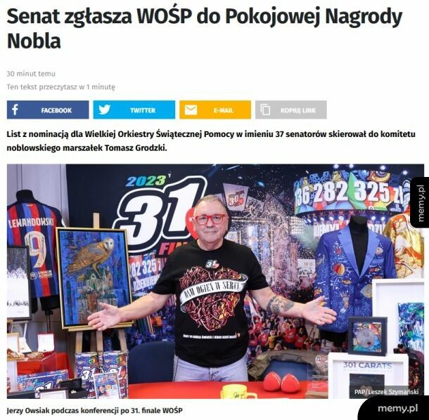 WOŚP zgloszony do Nagrody Nobla przez Senat