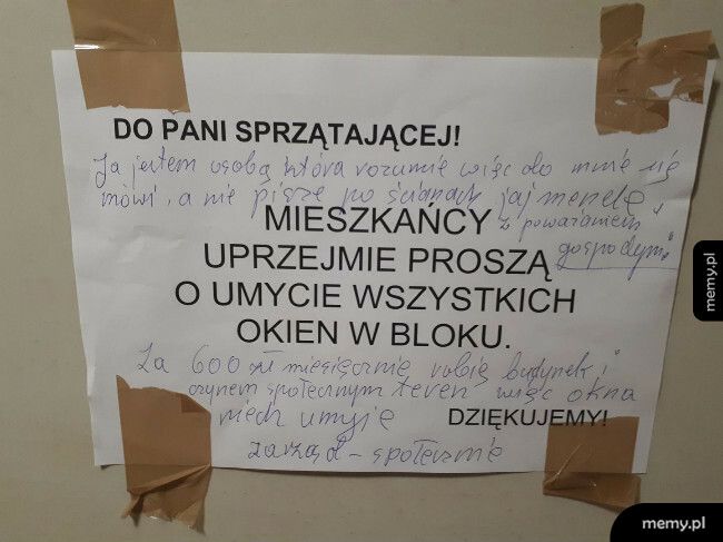 Wiadomość do pani sprzątającej