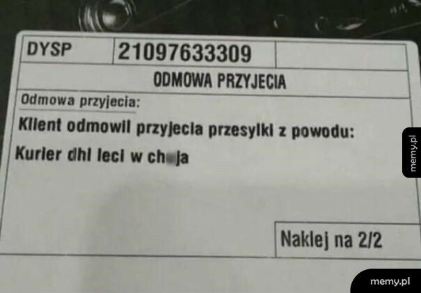 Odmowa przyjęcia przesyłki