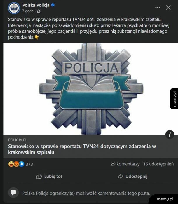 Policja boi się komentarzy na fejsbuczku