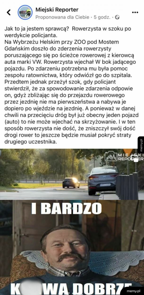 Rowerzysta w szoku po werdykcie policjanta