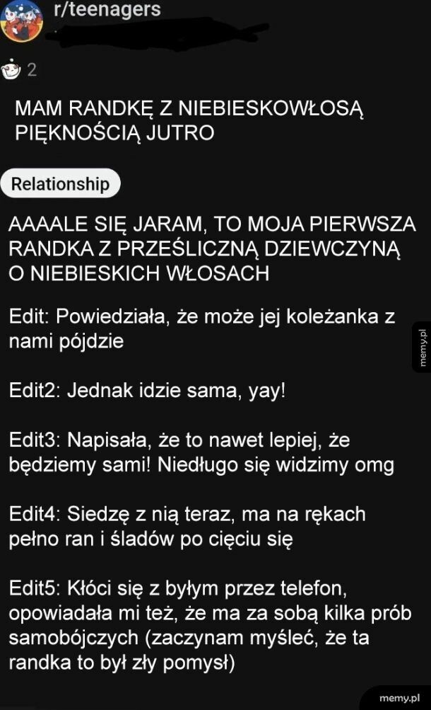 Laska z niebieskimi włosami