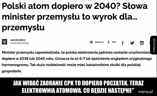 Elektrownia atomowa co najmniej 6 lat później