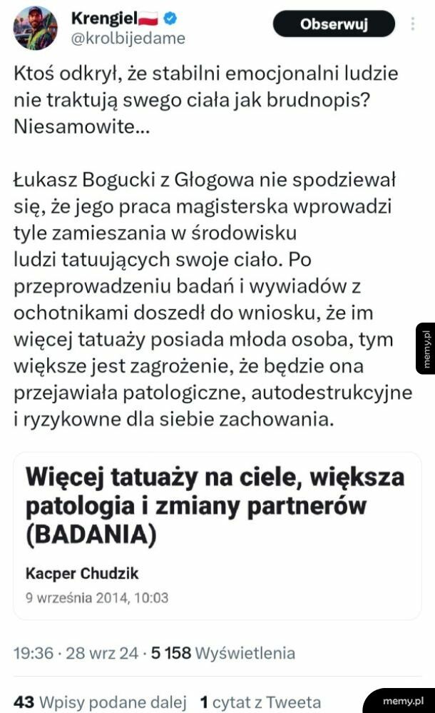 Praca magisterska Łukasza Boguckiego wywołała zamieszanie wśród ludzi tatuujących swoje ciało