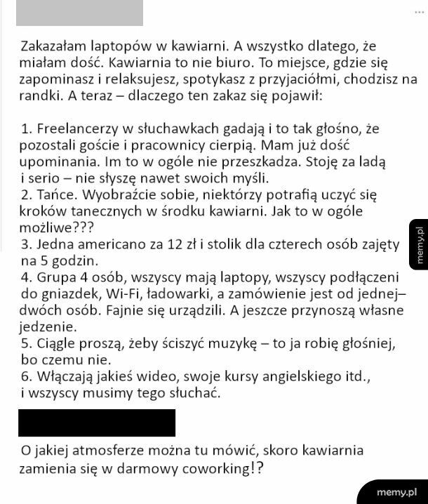 Zakaz używania laptopów w kawiarni