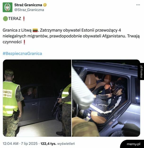 Z czasu posta wynika, że straż graniczna złapała pierwszych nielegalnych imigrantów 4 minuty po przywróceniu kontroli