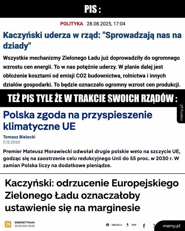PIS znowu udaje, że nie był za zielonym ładem i ograniczaniem emisji CO2