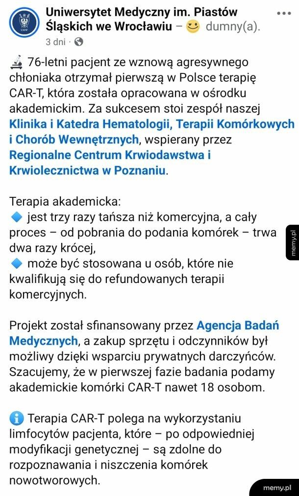 Pierwsza w Polsce terapia CAR-T