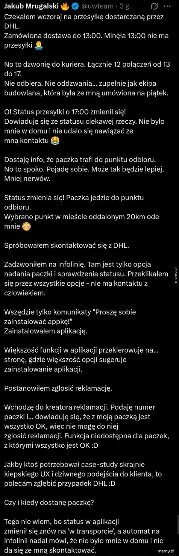 W poprzednim roku miałem praktycznie taki sam problem z DHLem